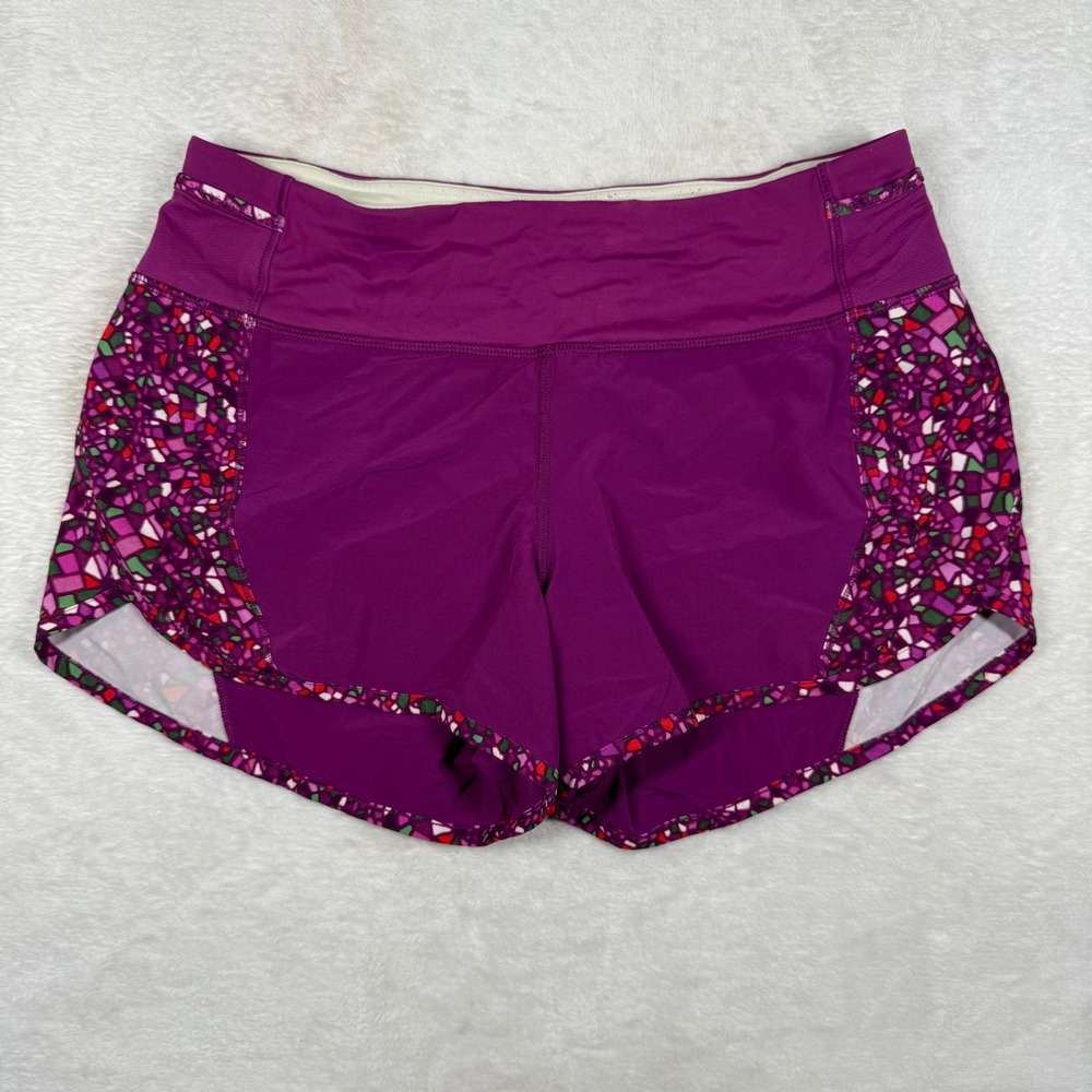 Lululemon Speed Short Purple Geometric Mosaic Print Running Shorts Womens Size 6